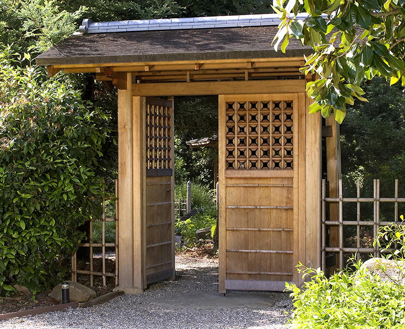 Japanese entrance gate teahouse Japanese bridge CA
